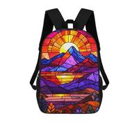 sinyumoney Stained Glass Sunset Mountains Children's School Backpack Fashion Casual Children's Backpacks 3D Printed School Bags Boy Large Backpack 17inch