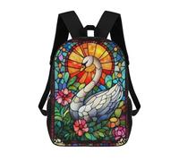 sinyumoney Stained Glass Swan Kids Backpack, Kids School Bag 3D Printed School Backpacks for Boys And Teenager School Students 17inch