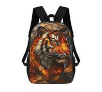 sinyumoney Stained Glass Tiger Artwork School Bag Backpack Teen Schoolbag 3D Printing Adjustable Schoolbag Fashion Pocket Bag for Kids Boys Girls Students And Teenagers Fans 17inch