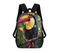 sinyumoney Stained Glass Toucan Backpacks Children's Backpacks School Bag 3D Printed Children's School Backpack Fashion Travel Backpacks for Kids Elementary Middle School 17inch