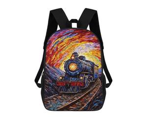 sinyumoney Stained Glass Train Tunnel Art School Bags Fashion Stationery Backpack Waterproof Casual Daypacks for Men, Women & Teenage Boys 17inch