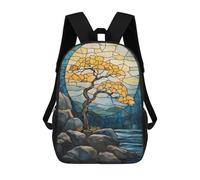 sinyumoney Stained Glass Tree & Moon Backpack School Bag Lightweight Airport College Students Back Pack for Men, Women & Teenage Boys 17inch