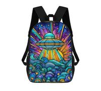sinyumoney Stained Glass UFO Art Print-1 Backpack School Bag Large School Backpack for Boys - Perfect for Travel, Work And Daily Use 17inch