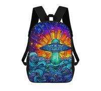 sinyumoney Stained Glass UFO Art Print Backpacks Kids 17inch School Backpack School Bag 3D Printed School Bag for Boys Elementary And Middle School Students