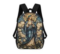sinyumoney Stained Glass Virgin Mary 3D Printed Kids Backpacks Boys Fashion School Bag Travel Backpacks School Bags for Boys Elementary School Students 17inch