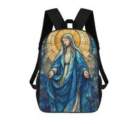 sinyumoney Stained Glass Virgin Mary Illustration Backpacks Kids School Backpack School Bag 3D Printed School Bag for Boys Elementary And Middle School Students 17inch
