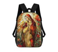 sinyumoney Stained Glass Virgin Mary with Roses 3D Printed Kids School Bag Rucksacks Children's School Fashion Casual Back Pack High Capacity Travel Book Bags Backpack for Kids 17inch
