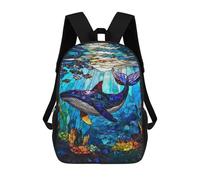 sinyumoney Stained Glass Whale Children's Backpacks Kids Fun School Bag Boys Backpack Travel Bag Student Schoolbag Book Stationery Bag Chool Bags 17inch