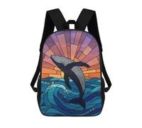 sinyumoney Stained Glass Whale Leaping from Ocean Backpacks Kids School Backpack School Bag 3D Printed School Bag for Boys Elementary And Middle School Students 17inch