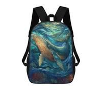 sinyumoney Stained Glass Whale Ocean 3D Printed 17inch School Bag Children's School Backpack Travel Backpacks Casual Fashion Bag for Kids School Students