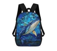 sinyumoney Stained Glass Whale School Backpack Business Laptop Rucksack Bag Unisex Casual Daypack for Men/Women 17inch