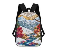 sinyumoney Stained Glass Winter Landscape Kids Backpack, Kids School Bag 3D Printed School Backpacks for Boys And Teenager School Students 17inch