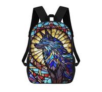 sinyumoney Stained Glass Wolf Artwork-1 3D Printed School Bag Children's School Backpack Schoolbags Travel Backpacks Casual Fashion Bag for Kids School Students 17inch