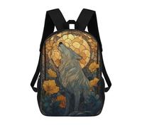 sinyumoney Stained Glass Wolf Howling at Moon Backpack School Bag Secondary Causal Travel High School Bags for Boys/Girls/Teenagers 17inch