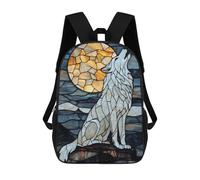 sinyumoney Stained Glass Wolf Howling Backpacks, Kids Backpack Student School Bag 3D Printed Travel Backpacks Fashion Accessory Backpack Children Waterproof School Bags 17inch