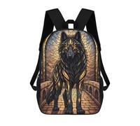 sinyumoney Stained Glass Wolf on Stone Bridge Backpack School Bag Lightweight Airport College Students Back Pack for School/Work/Travel 17inch