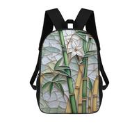 sinyumoney Stained Tree Glass Bamboo Children's Backpacks School 3D Printed Bag Bookbag for Kids Travel Rucksacks Boy Girl Book Bags Kids School Bag 17inch