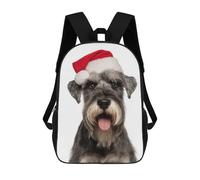 sinyumoney Standard Schnauzer with Santa Hat Backpacks Kids Student Schoolbag,3D Printed Backpacks,Elementary And Middle School Students Backpacks for Boys Girls 17inch
