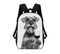 sinyumoney Standard Schnauzer with Wine Glass Portrait Kids Backpack, Kids School Bag 3D Printed School Backpacks for Boys And Teenager School Students 17inch