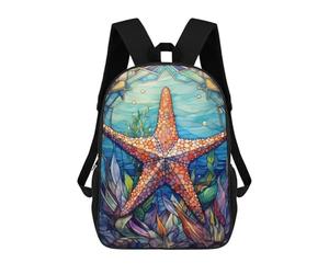 sinyumoney Starfish Stained Glass 3D Printed 17inch School Bag Children's School Backpack Travel Backpacks Casual Fashion Bag for Kids School Students