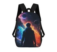 sinyumoney Staring at The Planets Children's Backpack, 17 Inch 3D Printed School Backpack, Backpack Cartoon Adjustable School Bag for Primary School