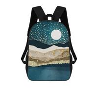 sinyumoney Starlit Mountain Lake 3D Printed 17 Inch School Backpack Casual Children's Backpacks 3D Printed for Boys Elementary And Middle
