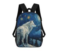 sinyumoney Starlit White Wolf Children's School Backpack 3D Printed for Kids Travel Rucksacks Book Bags for Boys Elementary School Students 17inch