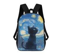 sinyumoney Starry Night Anime Cat 3D Printed 17 Inch School Backpack Children's Backpacks 3D Printed Cool Knapsack for Boys Elementary And Middle