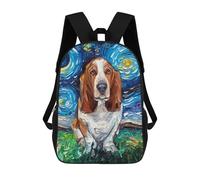 sinyumoney Starry Night Basset Hound School Backpack Lightweight Casual Daypack School Backpacks for Boys/Girls/Teenagers 17inch