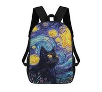 sinyumoney Starry Night Black Cat Art Print-3 School Backpack Fashion Stationery Backpack Waterproof Casual Daypacks for Men/Women 17inch