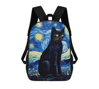 sinyumoney Starry Night Black Cat Art Print Backpack School Water Resistant Travel Backpack Computer Bag - Perfect for Travel, Work And Daily Use 17inch