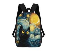 sinyumoney Starry Night Black Cat Art Print Kids Backpack,School Backpack Kids School Bag 3D Printed Cartoon Large Capacity Backpack for Kids Boys And Girls 17inch