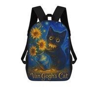sinyumoney Starry Night Black Cat with Sunflowers Rucksacks 3D Printed Children Backpacks Fashion Casual Daypack Cute Travel Bags Outdoor Casual Daypack for Boy And Girl 17inch