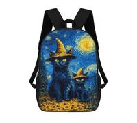 sinyumoney Starry Night Black Cats Witch Hat 3D Printed 17inch Kids School Bag Rucksacks Children's School Fashion Casual Back Pack High Capacity Travel Book Bags