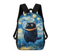 sinyumoney Starry Night Black Chubby Cat Art School Bag Bookbag 3D Printed Children's Backpacks for Kids Boy Girl Book Bags Kids School Bag Travel Rucksacks 17inch