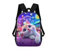 sinyumoney Starry Night Cat Art Print -1 Backpacks Kids 17inch School Backpack School Bag 3D Printed School Bag for Boys Elementary And Middle School Students