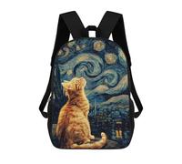 sinyumoney Starry Night Cat Art Print -14 School Bags School Secondary High School College Backpack Travel for Boys/Girls/Teenagers 17inch