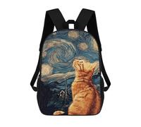 sinyumoney Starry Night Cat Art Print -16 Backpack School Bag Fashion Stationery Backpack Waterproof Casual Daypacks- Perfect for Travel, Work And Daily Use 17inch