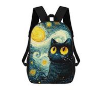sinyumoney Starry Night Cat Art Print -2 3D Printed 17inch Kids School Bag Rucksacks Children's School Fashion Casual Back Pack High Capacity Travel Book Bags