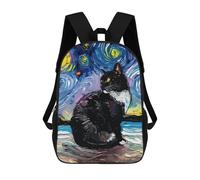 sinyumoney Starry Night Cat Canvas Print Kids School Backpack 3D Printed Backpacks Fashion School Bag Rucksacks for Boys Elementary And Middle School Students 17inch