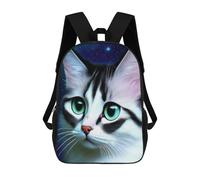 sinyumoney Starry Night Cat Portrait Children's Backpack, 17 Inch 3D Printed School Backpack, Backpack Cartoon Adjustable School Bag for Primary School