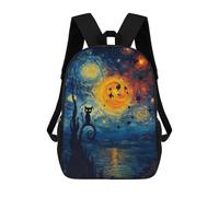sinyumoney Starry Night Cat Silhouette Backpacks Kids School Backpack School Bag 3D Printed School Bag for Boys Elementary And Middle School Students 17inch
