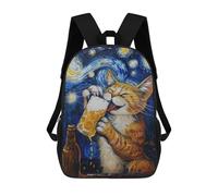 sinyumoney Starry Night Cat with Beer -2 School Backpack High Secondary School Bags Casual Backpack for Girl, Teen Girls 17inch