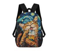 sinyumoney Starry Night Cat with Beer School Backpack 3D Printed Children's 17inch Backpacks Bag Bookbag for Kids Boy Girl Book Bags Kids School Bag Travel Rucksacks