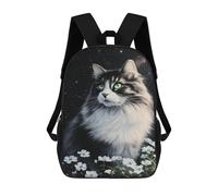 sinyumoney Starry Night Cat with Flowers -3 Backpack School Bag Daypacks Business Backpack Water Resistant Bookbag for Girls Boys Teenage 17inch