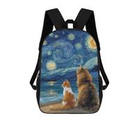 sinyumoney Starry Night Cats -15 Backpack 3D Printed Children's School Backpack for Kids High Capacity Travel Rucksacks Book Bags Kids School Bag Back Pack 17inch