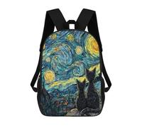 sinyumoney Starry Night Cats Art Print -2 Children's Backpacks School Backpack 3D Printed for Kids Travel Rucksacks Book Bags Kids 17inch School Bag