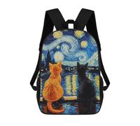 sinyumoney Starry Night Cats Art Print Backpack School Bag Lightweight Airport College Students Back Pack for School/Work/Travel 17inch