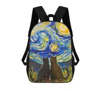 sinyumoney Starry Night Cats Backpacks, Kids Backpack Student School Bag 3D Printed Travel Backpacks Fashion Accessory Backpack Children Waterproof School Bags 17inch