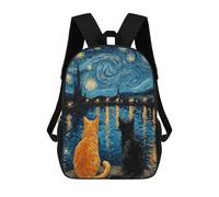 sinyumoney Starry Night Cats Reflection Backpack School Bag Lightweight Airport College Students Back Pack for School/Work/Travel 17inch